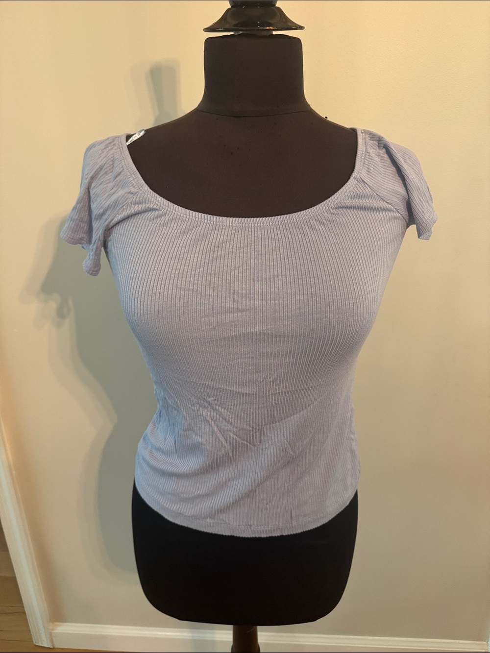 Dynamite Light Blue Ribbed Scoop Neck Short Sleeve Top